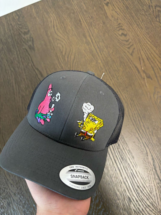 Grey SpongeBob and Patrick Flexfit SnapBack